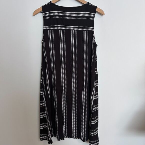 Loft Black White Trapeze Dot Stripe Swing Dress Size Medium - Picture 5 of 5